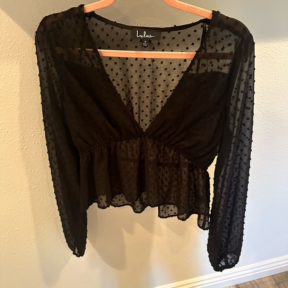 Lulu's Black Sheer Polka Dot Blouse